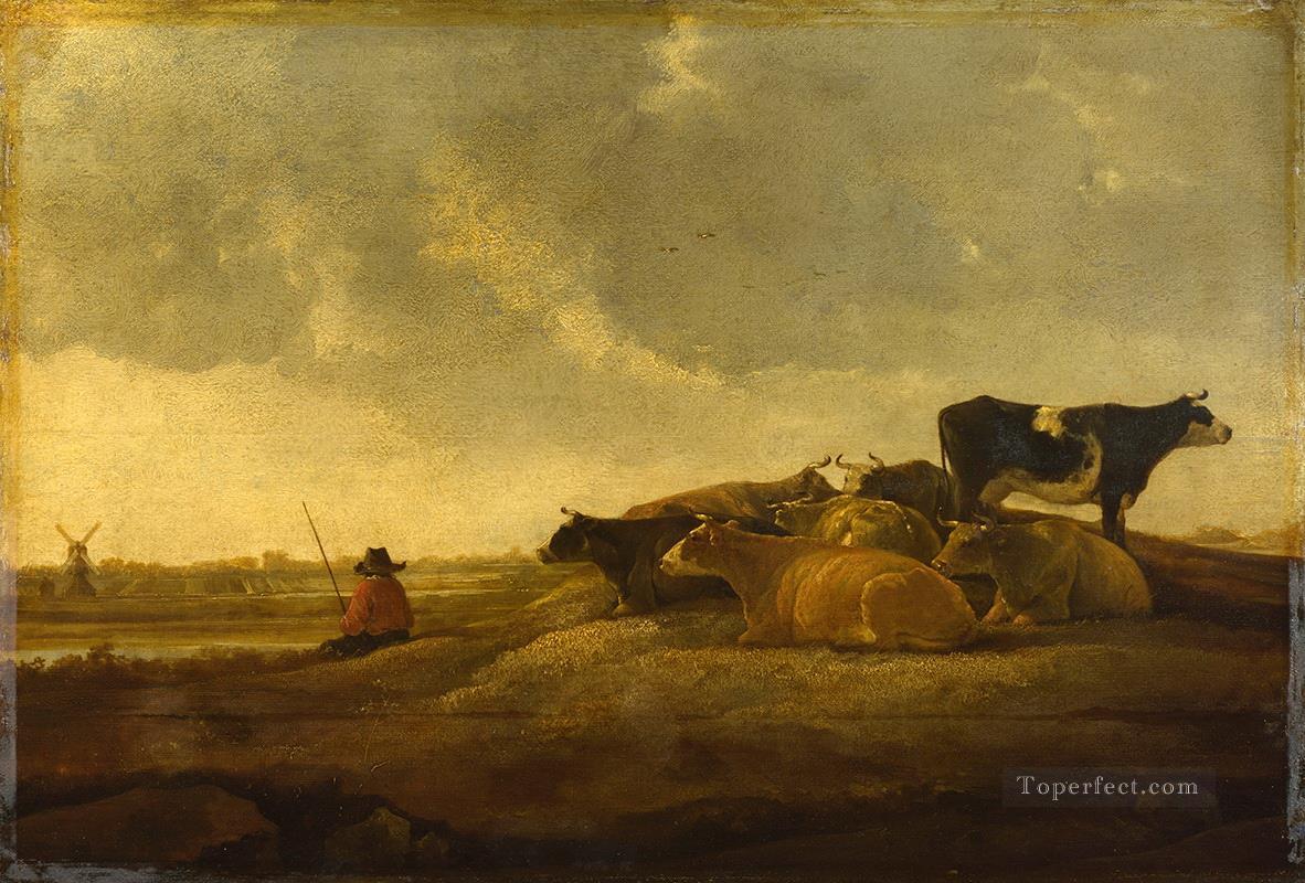 Imitator of Aelbert Cuyp A Herdsman with Seven Cows by a River Oil Paintings